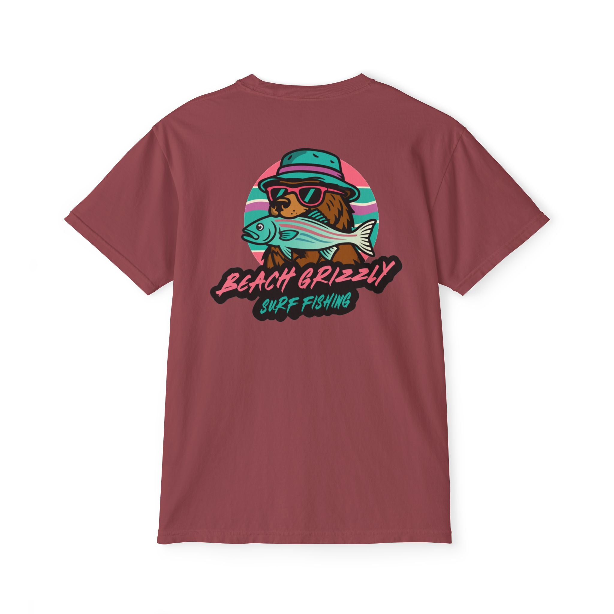 Beach Grizzly Surf Fishing Pocket Tee