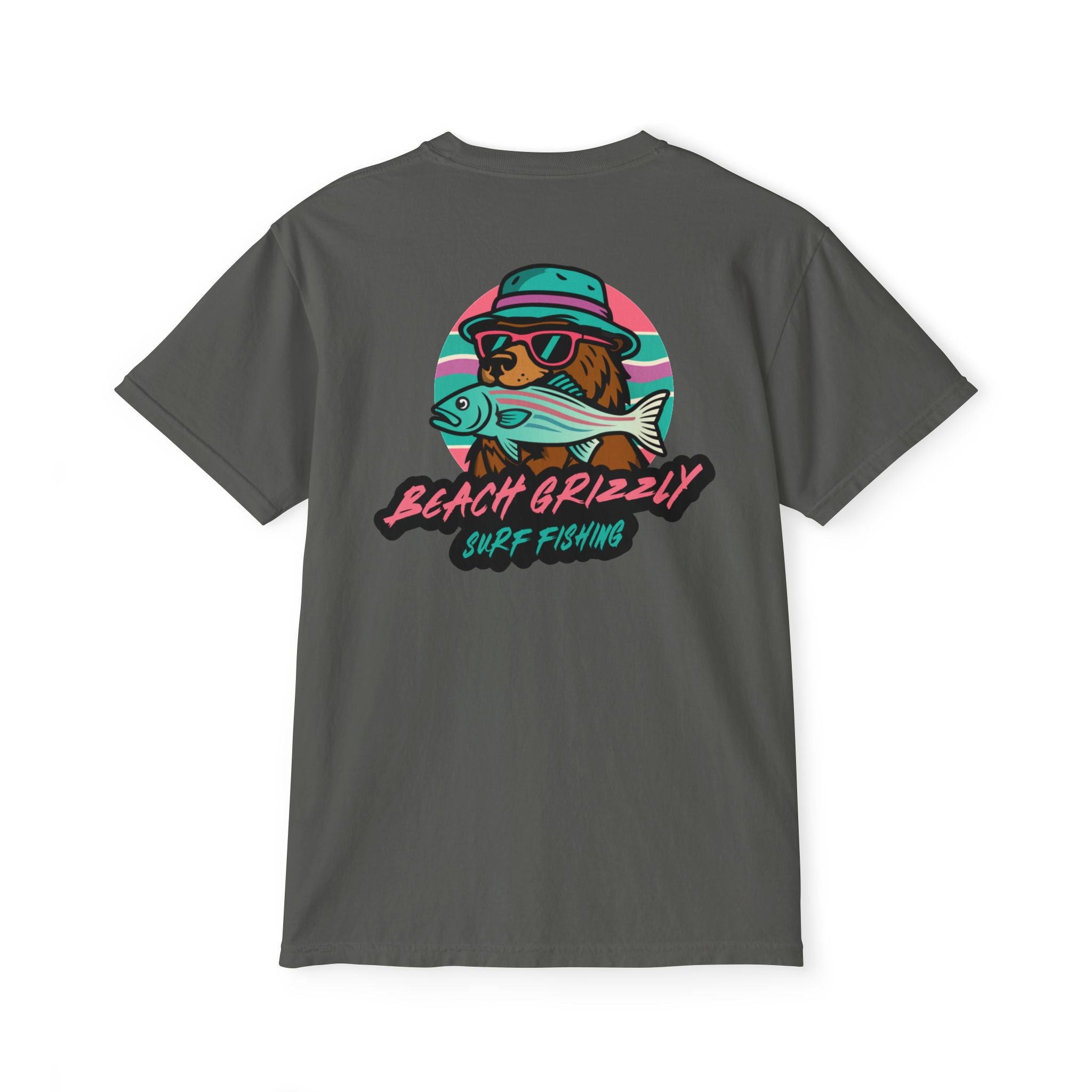 Beach Grizzly Surf Fishing Pocket Tee