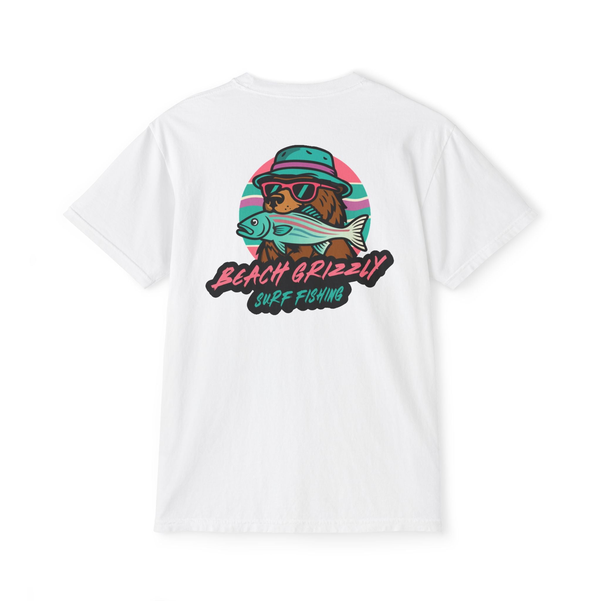 Beach Grizzly Surf Fishing Pocket Tee